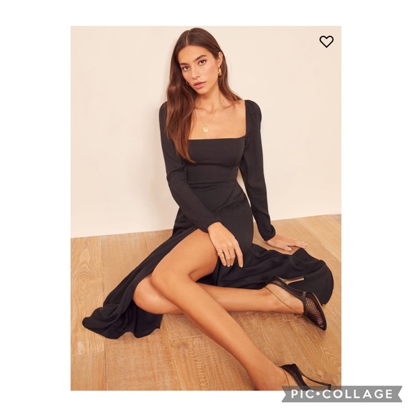 Reformation 8 Sigmund Long Sleeve Midi Dress Leg Slit - Picture 3 of 13